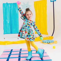 Rosalita Señoritas-Blue Rainbow & Cup Cake Cotton Dress | Childrensalon Outlet