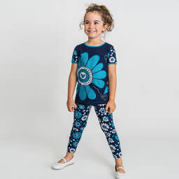 Rosalita Señoritas-Girls Blue Cotton Floral Leggings | Childrensalon Outlet