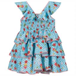 Rosalita Señoritas-Girls Blue Fruit Dress | Childrensalon Outlet