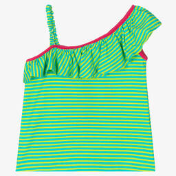 Rosalita Señoritas-Girls Green Striped Asymmetric T-Shirt | Childrensalon Outlet