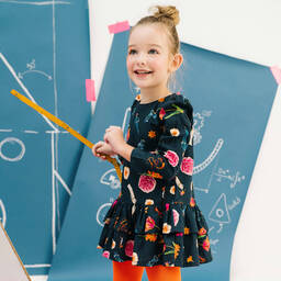 Rosalita Señoritas-Girls Navy Blue Cotton Floral Dress | Childrensalon Outlet