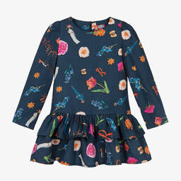 Rosalita Señoritas-Girls Navy Blue Cotton Floral Dress | Childrensalon Outlet