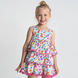 Rosalita Señoritas-Girls White Cotton Llama Dress | Childrensalon Outlet