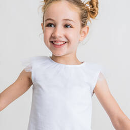 Rosalita Señoritas-تيشيرت قطن جيرسي وتول لون أبيض للبنات | Childrensalon Outlet