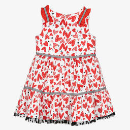 Rosalita Señoritas-Белое хлопковое платье с красными сердечками | Childrensalon Outlet