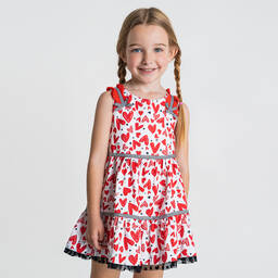 Rosalita Señoritas-Белое хлопковое платье с красными сердечками | Childrensalon Outlet
