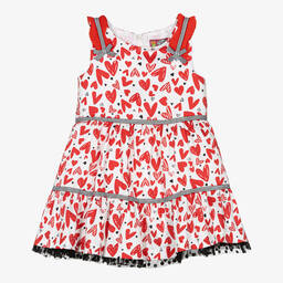 Rosalita Señoritas-Белое хлопковое платье с красными сердечками | Childrensalon Outlet