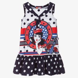 روزاليتا سنيوريتا-فستان قطن جيرسي منقط لون كحلي وأبيض | Childrensalon Outlet