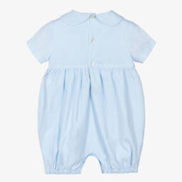 Sarah Louise-Baby Boys Blue Cotton Hand-Smocked & Embroidered Shortie | Childrensalon Outlet