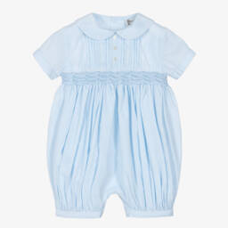 Sarah Louise-Baby Boys Blue Cotton Hand-Smocked & Embroidered Shortie | Childrensalon Outlet