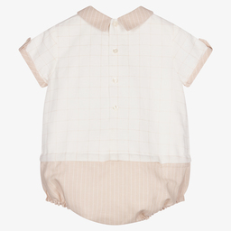 Sarah Louise-Beige & Ivory Linen Baby Shortie | Childrensalon Outlet