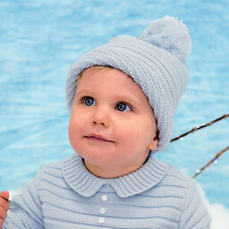 سارا لويز-طقم قبعة وسكارف أكريليك محبوك لون أزرق باهت للأطفال | Childrensalon Outlet