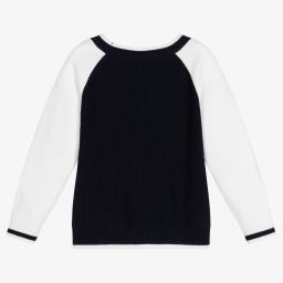 Sarah Louise-Blue & White Cotton Knit Jumper | Childrensalon Outlet
