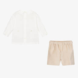 Sarah Louise-Boys Beige Hand-Smocked Buster Suit | Childrensalon Outlet