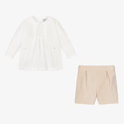 Sarah Louise-Boys Beige Hand-Smocked Buster Suit | Childrensalon Outlet