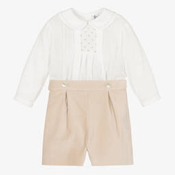 Sarah Louise-Boys Beige Hand-Smocked Buster Suit | Childrensalon Outlet