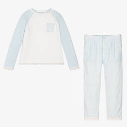 Sarah Louise-Boys Blue Cotton Trouser Set | Childrensalon Outlet
