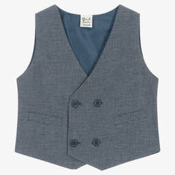 Sarah Louise-Boys Blue & Grey Check Waistcoat | Childrensalon Outlet