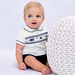 Sarah Louise-Boys Blue Smocked Cotton Shorts Set | Childrensalon Outlet