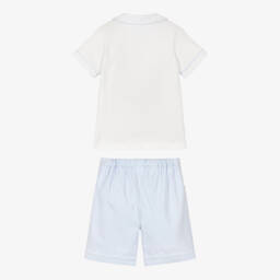 Sarah Louise-Boys Blue & White Cotton Shorts Set with Contrast Trims | Childrensalon Outlet
