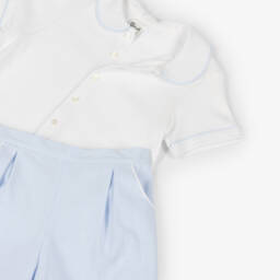 Sarah Louise-Boys Blue & White Cotton Shorts Set with Contrast Trims | Childrensalon Outlet