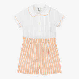 Sarah Louise-Boys Cream & Apricot Linen Two-Piece Set | Childrensalon Outlet