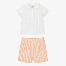 Sarah Louise-Boys Cream & Apricot Linen Two-Piece Set | Childrensalon Outlet