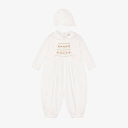 Sarah Louise-Boys Cream Smocked Romper Set | Childrensalon Outlet