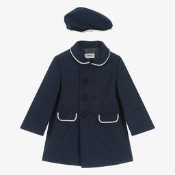 Sarah Louise-Boys Navy Blue Coat & Hat Set | Childrensalon Outlet