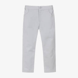 Sarah Louise-Boys Pale Grey Cotton Twill Trousers | Childrensalon Outlet