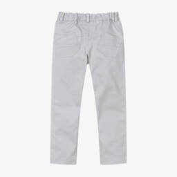 Sarah Louise-Boys Pale Grey Cotton Twill Trousers | Childrensalon Outlet