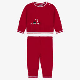 Sarah Louise-Boys Red Cotton Knit Trouser Set  | Childrensalon Outlet