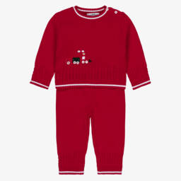 Sarah Louise-Boys Red Cotton Knit Trouser Set  | Childrensalon Outlet