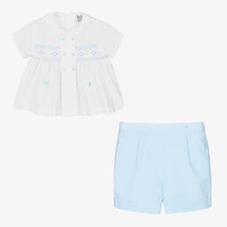 سارا لويز-بِدلة رسمية مزيج قطن لون أبيض وأزرق للأولاد | Childrensalon Outlet