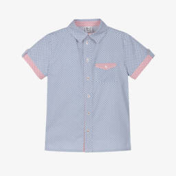 سارا لويز-Boys White & Blue Cotton Shirt with Contrasting Trim | Childrensalon Outlet