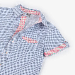 سارا لويز-Boys White & Blue Cotton Shirt with Contrasting Trim | Childrensalon Outlet