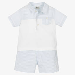 Sarah Louise-Boys White & Blue Shorts Set | Childrensalon Outlet