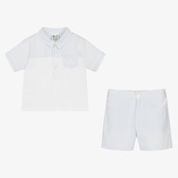 Sarah Louise-Boys White & Blue Shorts Set | Childrensalon Outlet