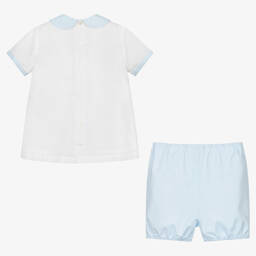 Sarah Louise-Boys White & Blue Shorts Set | Childrensalon Outlet