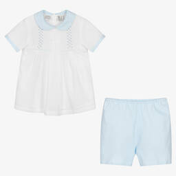Sarah Louise-Boys White & Blue Shorts Set | Childrensalon Outlet