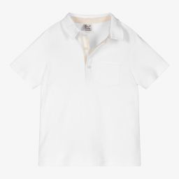 Sarah Louise-Boys White Cotton Polo Shirt | Childrensalon Outlet