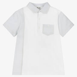 Sarah Louise-Boys White & Grey Cotton Polo Shirt | Childrensalon Outlet