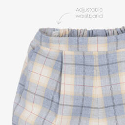 سارا لويز-Boys White & Pale Blue Check Cotton Buster Suit | Childrensalon Outlet