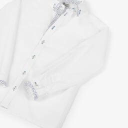 Sarah Louise-Boys White Shirt with Patterned Trim | Childrensalon Outlet