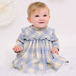 Sarah Louise-Girls Blue & Beige Checked Dress | Childrensalon Outlet