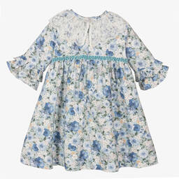 Sarah Louise-Girls Blue Cotton Floral Dress | Childrensalon Outlet