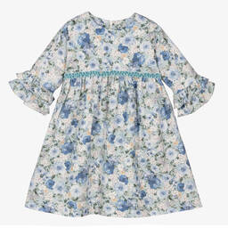 Sarah Louise-Girls Blue Cotton Floral Dress | Childrensalon Outlet