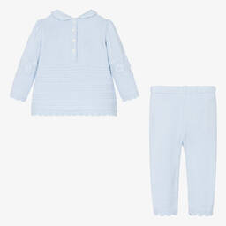 Sarah Louise-Girls Blue Floral Knitted Trouser Set | Childrensalon Outlet