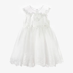 سارا لويز-فستان أورغانزا وساتان مطرز لون عاجي | Childrensalon Outlet