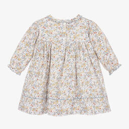 Sarah Louise-Girls Ivory & Blue Floral Cotton Dress | Childrensalon Outlet
